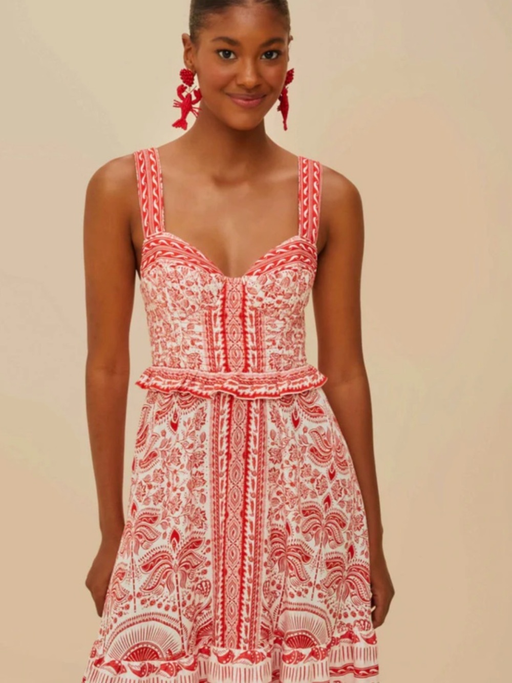 Farm Rio RIVER RIDE RED MIDI DRESS Size Small - Picture 3 of 6